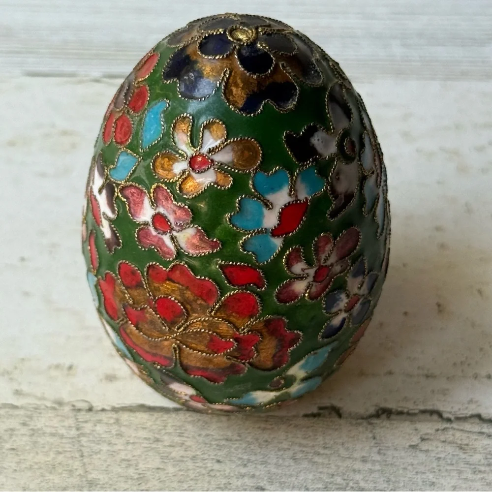 Vintage Cloisonné Multicolor Metal Enamel Floral Flower Decorative Egg